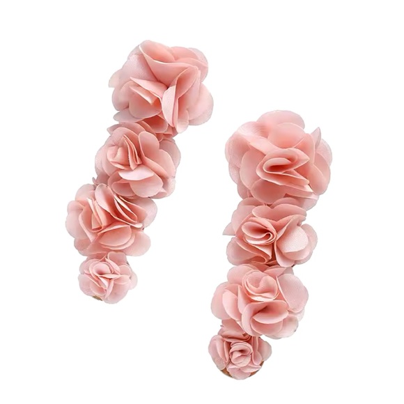 Jiselé - Elegant Pink Lace Fabric Flower Drop Earings - Picture 7 of 8